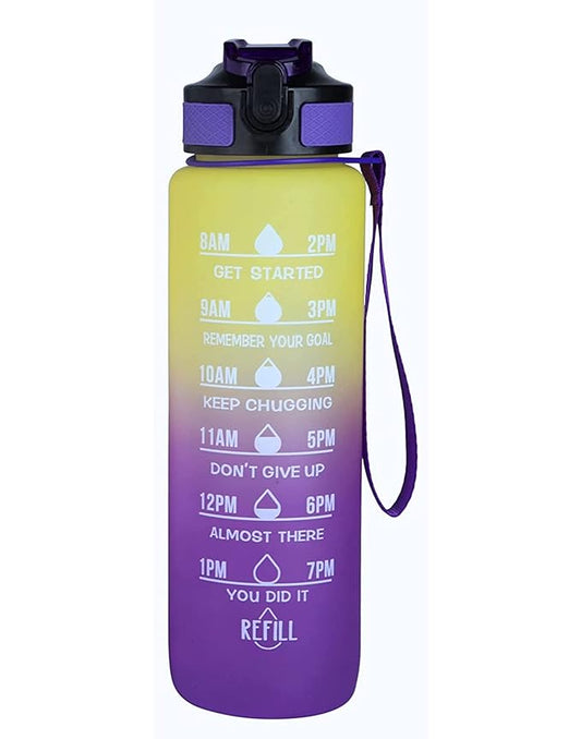 Motivational Time Marker Purple Yellow Gym Bottle (1000 mL)