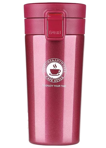 Stainless Steel Pink Coffee Mug with Insulated Lid - 380ml | PuRa Tienda