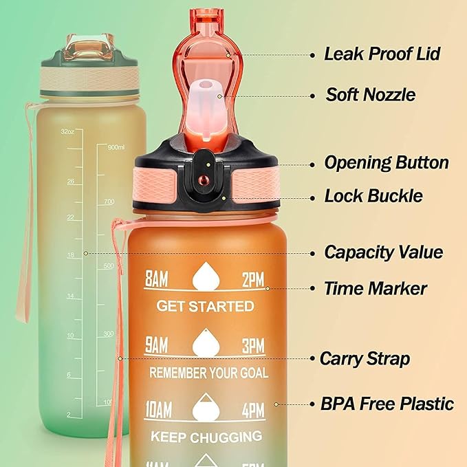 Motivational Time Marker Orange/Green Gym Bottle (1000 mL)
